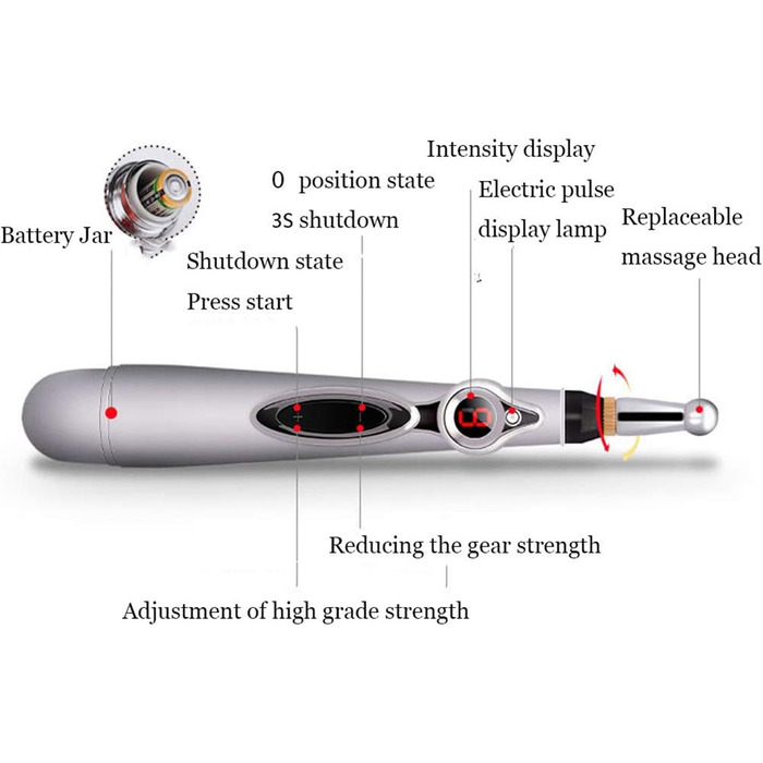 Акупунктурна ручка SETSCZY Електронний акупунктурний апарат для меридіанної терапії Енергетичні ручки Масажер Інструменти для полегшення болю з масажними головками, 9 рівнів