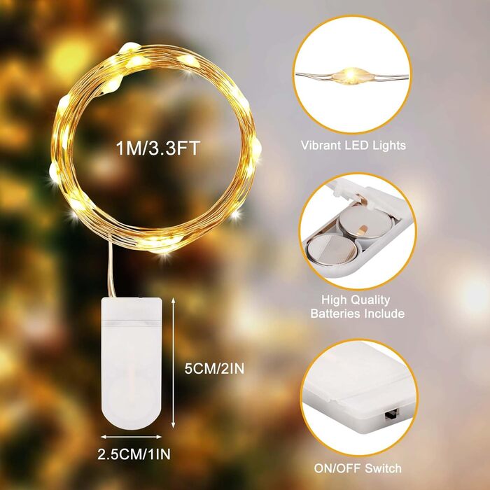 Батарея світлодіодних казкових гірлянд Vacoulery, 20 шт. мідного дроту, світловий ланцюжок 1M 10 світлодіодів, різдвяні гірлянди д