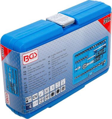 Набір торцевих головок BGS 2151 з фіксатором Gear Lock Привід 6,3 мм (1/4) 38 предметів, 1/4 дюйма, сріблясто-синьо-чорний