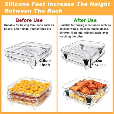 Решітки для аерофритюрниці, квадратна тришарова стійка з нержавіючої сталі 304, аксесуари для фритюрниці, аксесуари для фритюрниці Cosori, решітка для гриля