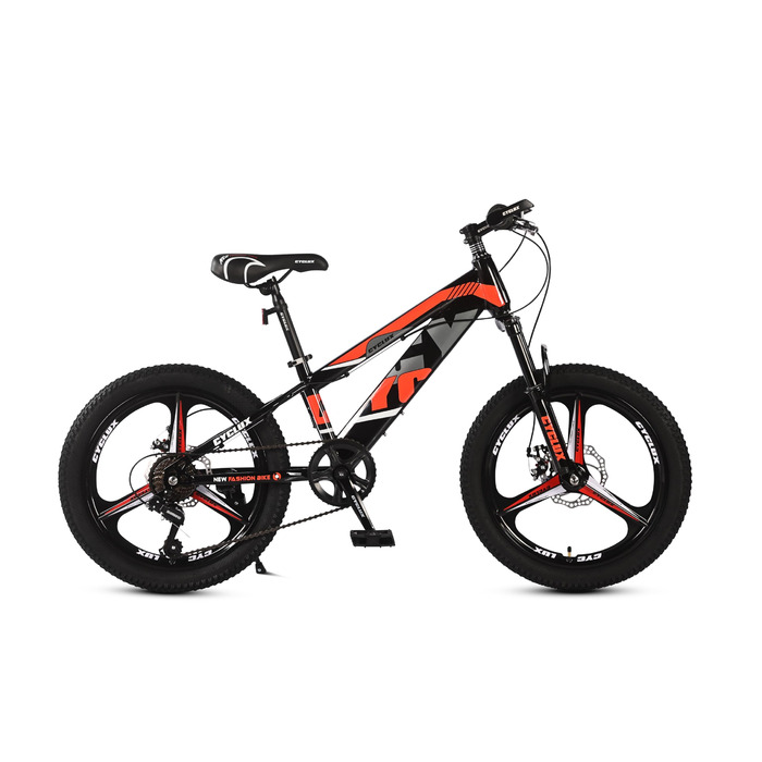 Дюймовий дитячий гірський велосипед для хлопчиків та дівчаток 7-швидкісні передачі Shimano передні та задні дискові гальма амортизаційна вилка міцна сталева рама дитячий велосипед, червоний, 20-