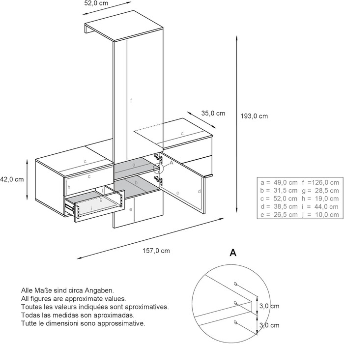 Вішалка для одягу Vladon Carlton Set 3, зроблено в Німеччині, настінна вішалка для одягу, що складається з панелі для передпокою т