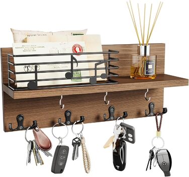 Ключниця HapiRm з декоративною огорожею для нотаток, дошка для ключів з полицею та гачком для ключів, дерев'яна дошка для ключів п