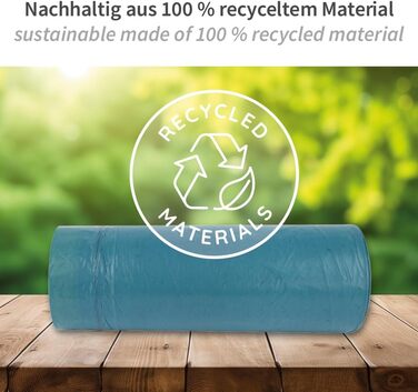 Сміттєві пакети Franz Mensch на 75 предметів, 120 л зі шнурком, LDPE, сині, стійкі до розриву, рулонні, для утилізації відходів, приблизно 45 мкм