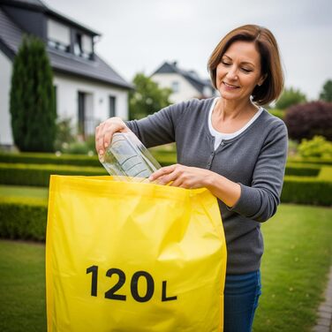 Надзвичайно великі жовті сміттєві пакети 120 літрів - Розміри 80 x 110 см - 10 пакетів у рулоні - стійкі до розривів, міцні та гнучкі - Упаковка з 3 рулонів (30 сміттєвих пакетів)