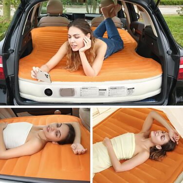 Надувний матрац KMZ SUV з вбудованим насосом та 2 подушками, товстий флокований ПВХ, швидке надування за 90 секунд, портативний та міцний автомобільний надувний матрац для кемпінгу, подорожей, вантажівок