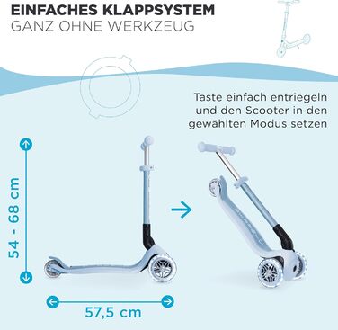 Складаний самокат GLOBBER JUNIOR Foldable Lights ECO Tretroller, 120/80 мм, ABEC 9, 3 колеса, LED-підсвітка, колір Blueberry