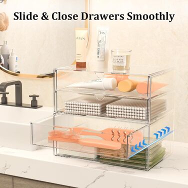 Великий косметичний органайзер з 4 широкими шухлядами акриловий органайзер, 2 шухляди, з протиковзкими накладками Штабелювана шухляда для туалетного столика, спальні, ванної кімнати, 4 шухляди - широкі - 2 шухляди