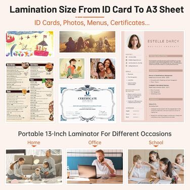 Ламінатор A3 A4 з 25 ламінувальними пакетами, 9-в-1 ламінатор A3 A4 A5 A6, ламінатор з різаком для паперу та закруглювачем кутів, ламінатори для фотографій для домашнього, офісного та шкільного використання