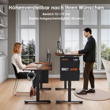 Електрично регульований по висоті стіл 120x60 см, стіл для роботи сидячи та стоячи з 3 налаштуваннями висоти та функцією пам&39яті, регульований комп&39ютерний стіл з шухлядами для домашнього офісу/кабінету, коричневий