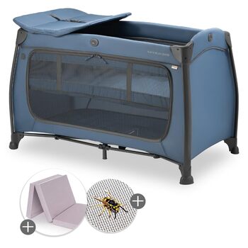 Дитяче ліжечко Hauck для подорожей Play N Relax Center з комфортним матрацом та захистом від комах - Дитяче ліжечко для подорожей з вкладишем для новонароджених, пеленальний килимок та сумка (регульована висота та складається) - темно-синій колір з передн