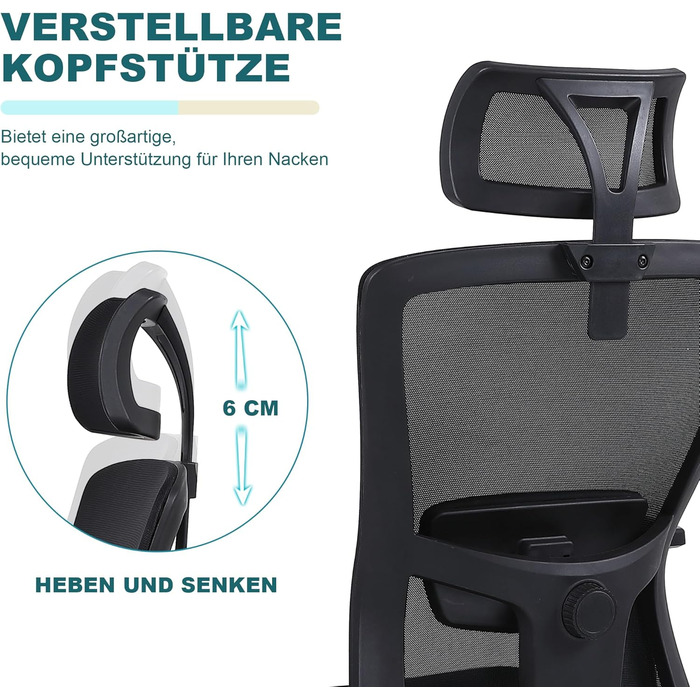 Ергономічне офісне крісло Youhauchair, стілець для роботи з регульованим підголівником та підлокітниками, ергономічне офісне крісло з високою спинкою та функцією гойдання, обертове крісло для домашнього офісу, класичний чорний колір