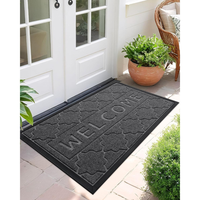 Килимок для входу Color G Welcome, 45x75 см, чорно-сірий, для вулиці, килимок для бруду, що миється, водонепроникний килимок для входу, садовий, чорно-сірий, 45 x 75 см