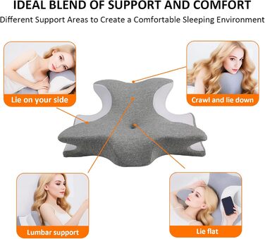 Подушка з піни з ефектом пам&39яті, дорожня подушка з підтримкою шиї, ергономічна подушка зі знімним чохлом, подушка для сну на боці, спині та животі, сіра