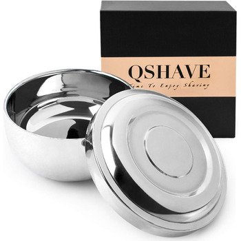 Чаша для гоління QSHAVE, для мила, виготовлена з нержавіючої сталі, з кришкою, діаметр 10,2 см, глибока, хромована