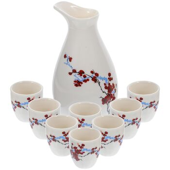 Набір для саке SAFIGLE з кераміки чайник та 8 чашок. Традиційний японський посуд для чаю та вина, ідеальний подарунок для особливих випадків.