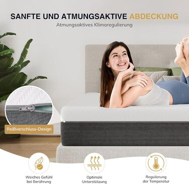 Матрац EGO Home 140x200 см Висота 18 см, середньої жорсткості Ергономічний 7-зонний високоякісний матрац з холодної піни для комфорту та підтримки спини Клімат-регулятор з чохлом, який можна прати Сертифікований Oeko-Tex H3 середньої жорсткості 18 сантиме