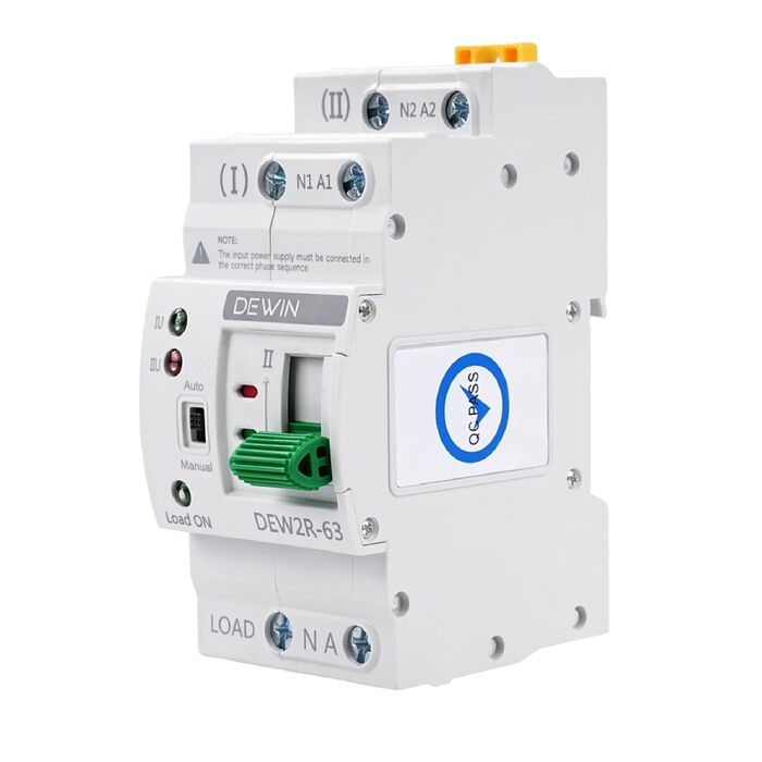 Автоматичний перемикач DEWIN, перемикач на DIN-рейку, подвійний автоматичний перемикач живлення ATS, електричний перемикач 2P 63A 220V