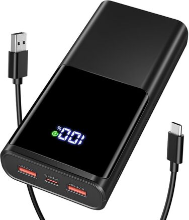 Зовнішній акумулятор Power Bank 23800mAh, 22,5 Вт Швидка зарядка Power Bank PD3.0 & QC4.0 Швидка зарядка USB C зі світлодіодним дисплеєм, 3 виходи 3 входи Сумісний з iPhone Samsung Xiaomi Huawei і т.д. Чорний