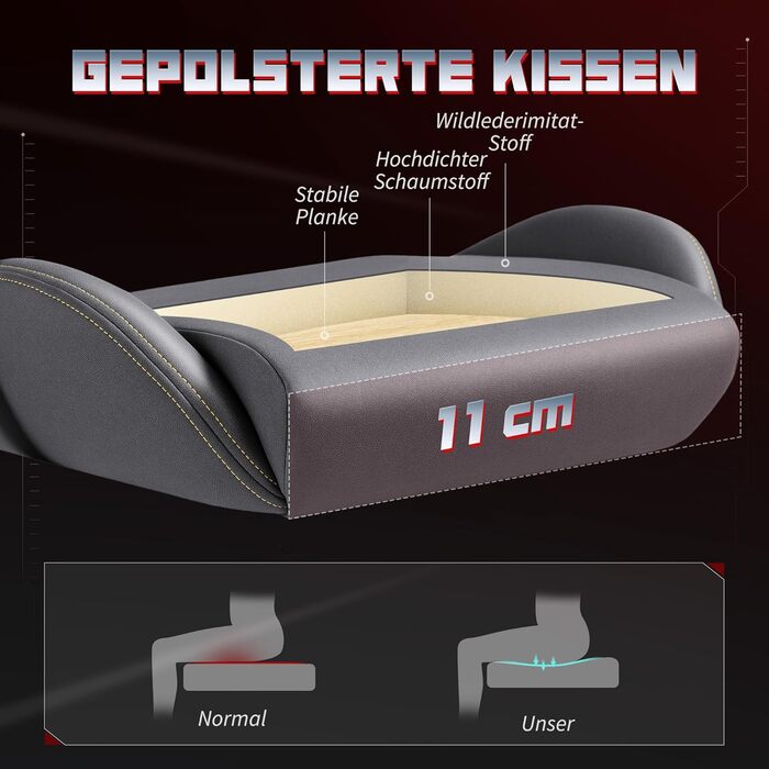 Ігрове крісло HOMCOM, ергономічне ігрове крісло зі штучної замші з поперековою опорою, підставкою для ніг, підголівником, ігрове крісло з 3D-підлокітниками, офісне крісло з регульованою висотою, темно-сіре