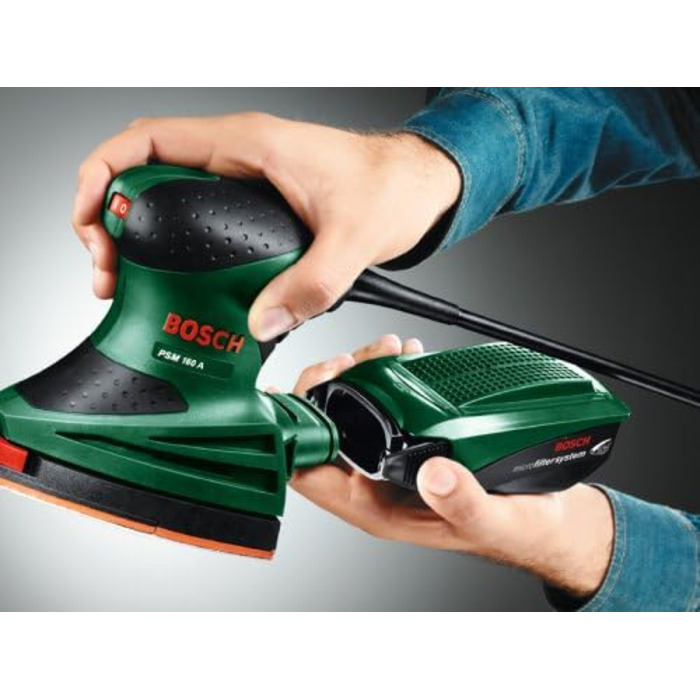 Багатофункціональна шліфувальна машина Bosch PSM 160 A, 3 шліфувальні листи, коробка (160 Вт, частота обертання 24 000 хв-1, колив