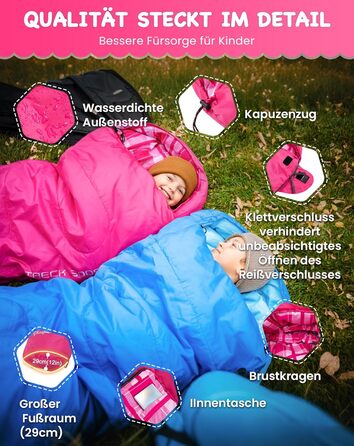 Дитячий спальний мішок KingCamp (до 7C), легкий, водонепроникний, компактний, фланелевий спальний мішок, спорядження для холодної погоди та тепла молоді, аксесуар для кемпінгу, підходить для 10-12 дітей зростом до 1,68 м, рожевий у клітинку, 165x70x45 см