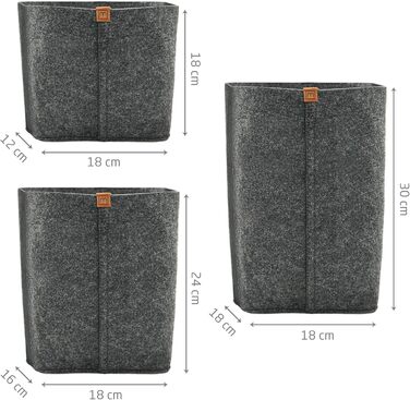 Кошик преміум-класу з фетру MIQIO Design Набір із 3 кошиків для зберігання Сертифіковано Oeko-Tex Складаний органайзер Кубоподібна коробка для кухні, вітальні, коридору або ванної кімнати Темно-сірий