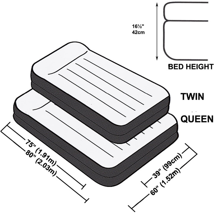 Надувний матрац одномісний Intex Adult Queen Pillow Rest з Fiber-Tech Bip 152 x 203 x 42 см, верх чорний/низ синій