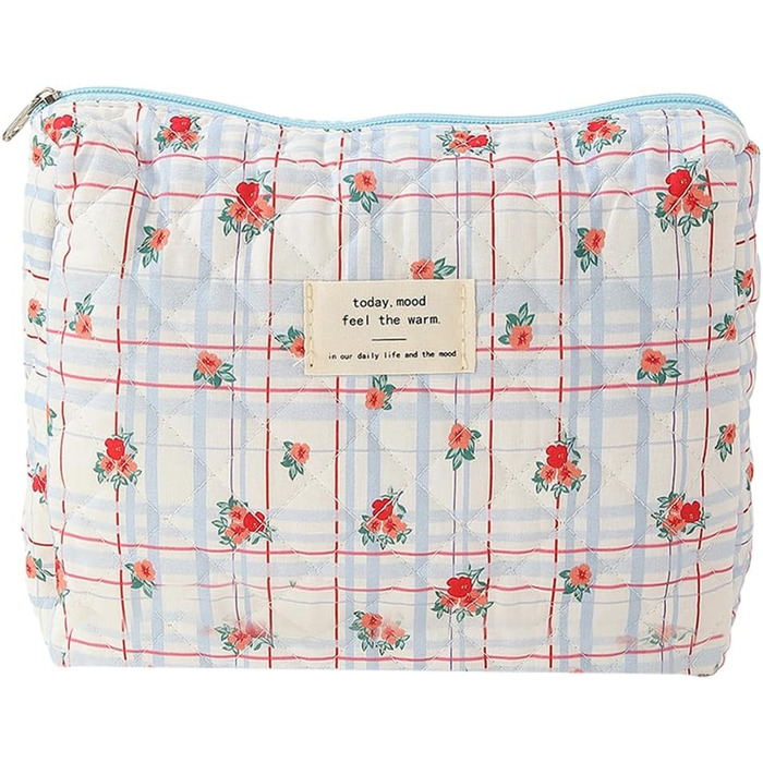 Набір стьобаних бавовняних косметичок Fiorky з 3 частин з квітковим візерунком, велика місткість, застібка-блискавка, набір бавовн