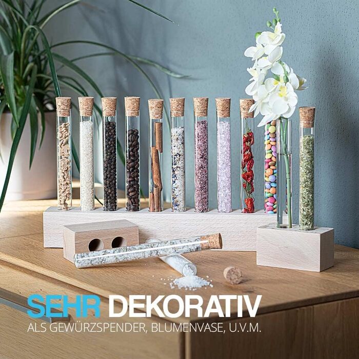 Дерев&39яна полиця для спецій Tuuters з пробірками та корками (2x2 отвори та 10 отворів)