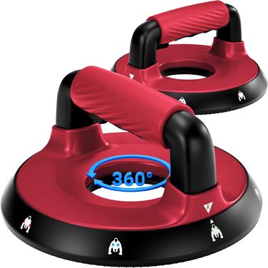 Регульовані на 360 ручки для віджимань - тренажер для верхньої частини тіла для грудей, спини, плечей, біцепсів та трицепсів, знімні силіконові ручки, нековзні гумові ніжки, червоний