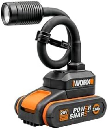 Акумуляторний дриль і гнучкий LED ліхтар, WORX 20 В 2-в-1 WX977.1, Powershare,  2 батареї та зарядний пристрій у комплекті