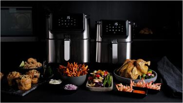 Аерофритюрниця AEG AF6-1-4ST / Смаження у фритюрі / Гриль / Смаження / Випічка без / Низький вміст олії / 8 програм / Ємність 3.5 л / Можна мити в посудомийній машині / Світлодіодний сенсорний дисплей / Програмований / Нержавіюча сталь, сіра нержавіюча ст