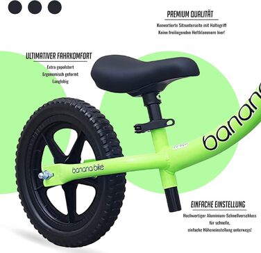 Балансирний велосипед Banana Bike LT 12 дюймів - Легкий велосипед без педалей для дітей - Регульоване сідло, кермо - Шини з захист