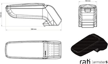 Підлокітник Rati Armster S, підходить для CITROEN C3 AIRCROSS 2018-2021 I Центральний підлокітник з відсіком для зберігання I Підходить для центральної консолі