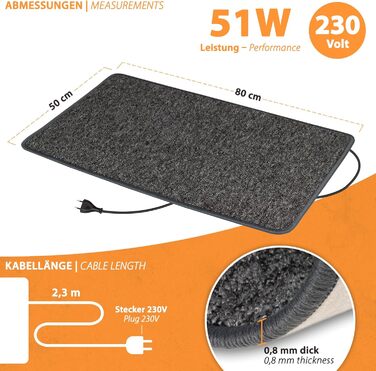Інфрачервоний настільний/килимовий обігрівач, 50x80 см, 51 Вт, 230 В, колір антрацит - Зроблено в Німеччині