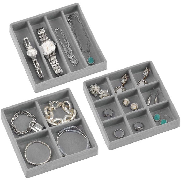 Органайзер для ювелірних виробів mDesign Зберігання ювелірних виробів з 3 шухлядами для сережок, намиста, кілець та браслетів Маленька пластикова скринька для ювелірних виробів Білий/Сірий