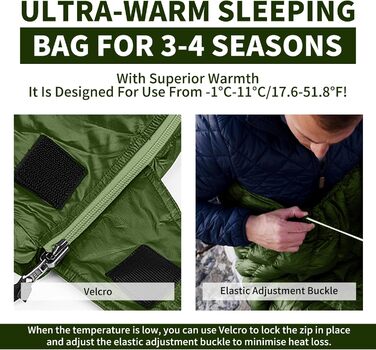 Натуральний пуховий спальний мішок Naturehike, ультралегкий, компактний портативний конверт 650 FP, зимовий спальний мішок на 3-4 сезони з невеликим розміром упаковки для кемпінгу на свіжому повітрі CW295-армійський зелений-650FP