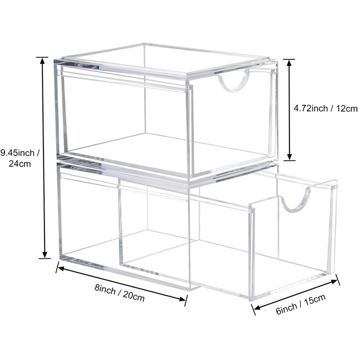 Складені шухляди для косметики AMEITECH, прозорий акриловий органайзер для макіяжу, контейнер для макіяжу для косметичних засобів, засобів для догляду за шкірою, аксесуарів для волосся, стійка у ванній кімнаті або комод - 2 упаковки