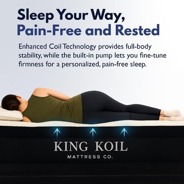 Надувний матрац King Koil Luxury California King із вбудованим запатентованим високошвидкісним насосом для дому, кемпінгу та використання гостями, надувний матрац подвійної висоти, водонепроникний, 1 рік California King Black