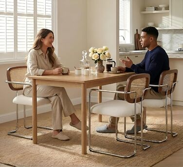 Обідні стільці, комплект з 2 шт. , ретро кухонні стільці зі спинкою з ротанга, м&39які обідні стільці з металевим каркасом та штучним хутром, для їдальні, вітальні, кухні, спальні, холу, білі 2 білі