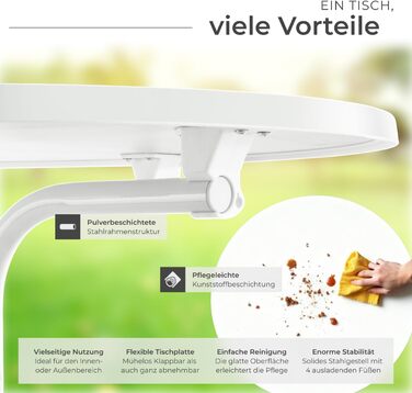 Розкладний стоячий стіл, бістро-стіл з кришкою, стіл Ø80 см, стоячий стіл зі стільницею з МДФ, розкладний садовий стіл, розкладний стіл, круглий, сталевий каркас, стабільний та міцний - білий, 1 стоячий стіл 1 стоячий стіл білий