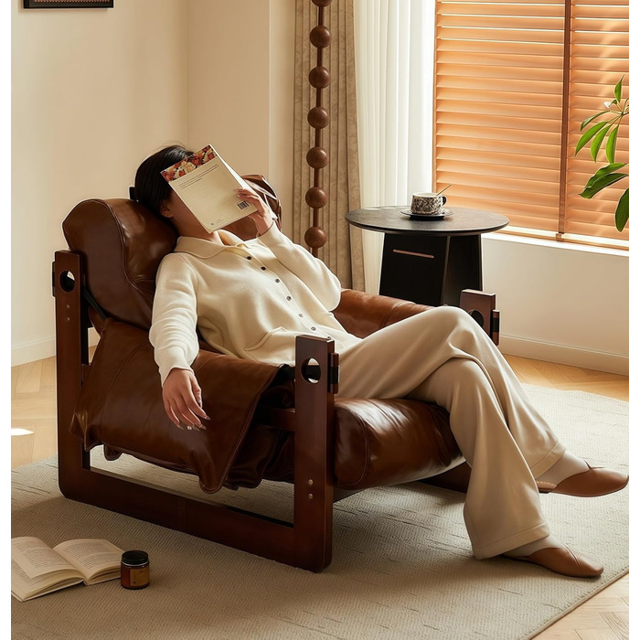 Крісло, крісло для читання, спальня, зручні крісла для обіймів, ретро-крісло з дерев&39яним каркасом та зручним сидінням для вітальні, спальні, домашнього офісу, рецепції, балкона, коричневий