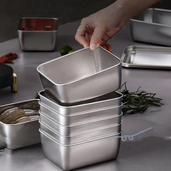Контейнерів для зберігання продуктів з кришками, харчова сталь, багаторазові та штабельовані, контейнери для нарізок для холодильника, кухонні контейнери для сиру, фруктів, салатів, 6