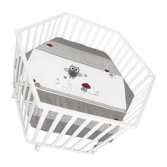 Сторонній манеж roba з вкладишем Adam & Owl - Ворота для повзання, регульована висота у 3 напрямках - Мобільний манеж на колесах - Дерево, білий / Adam & Owl, 6-