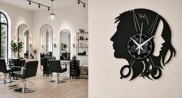 Настінний годинник Barber Shop для перукарні та салону краси Безтихий механізм, вінтажний дизайн, ідея для подарунка (Чорний MM1)