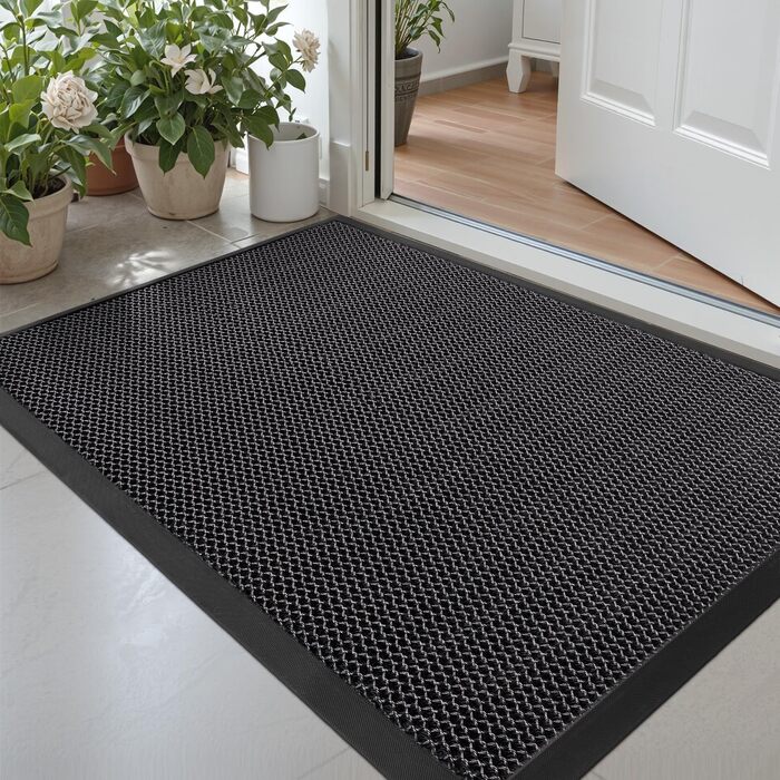 Килимок для вулиці DEXI 60 x 90 см, надзвичайно стійкий до ковзання, брудозатримуючий килимок, міцний килимок для вулиці, міцний водонепроникний килимок для вхідних дверей, темно-сірий 60 x 90 см