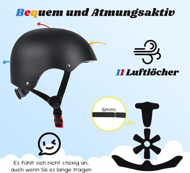 Дитячий велосипедний шолом Smilfree, шолом для хлопчиків-скейтерів легкий велосипедний шолом для дітей та дівчаток від 5 років - шолом для скейтерів, дитячий шолом для велосипеда, скейтборда, самоката, BMX, для дітей та дорослих, чорний, M