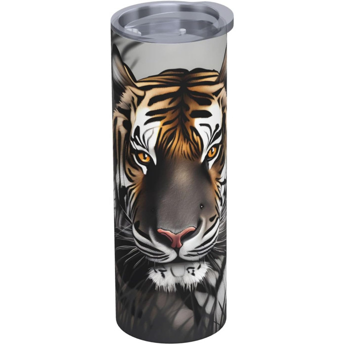 Кружка з прямою трубочкою, дизайн Тигр у спокої, з принтом, підходить для кемпінгу, офісу та дому, 590 мл