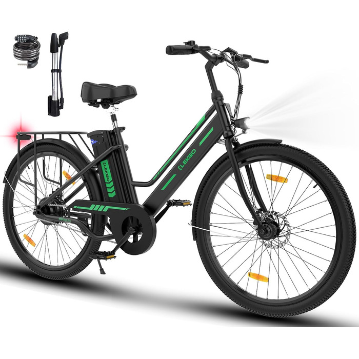 Дюймовий електронний велосипед, літієва батарея 36V/8,4Ah Ebike, електричний велосипед для жінок, чоловіків, круїзний міський велосипед, двигун 250 Вт, до 35-70 км чорний, 26-